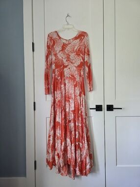 Free People First Kiss Floral Long Sleeve Maxi Dress In Orange White Medium